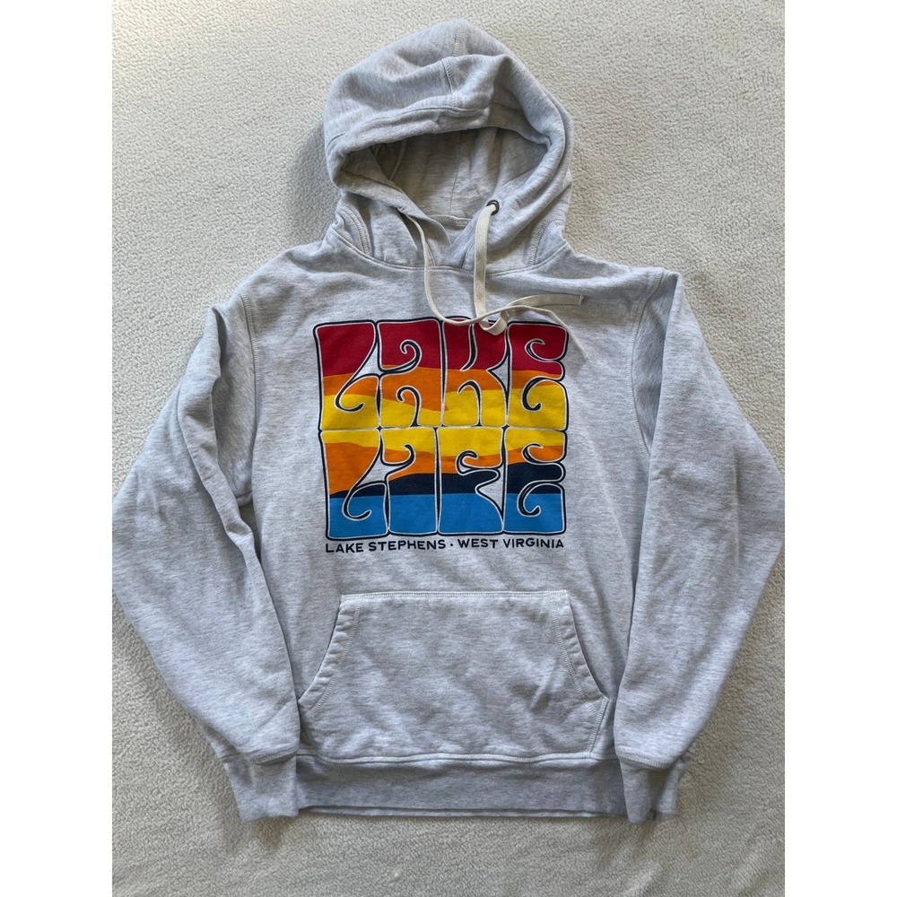 League Mens‎ Medium Hoodie Grey Lake Stephens West Virginia Lake Life Graphic